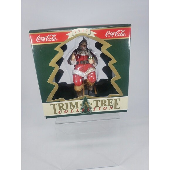 Coca-Cola Trim A Tree Collection 1947 Santa on Stool Ornament 1990 Vintage Coke - Picture 3 of 16
